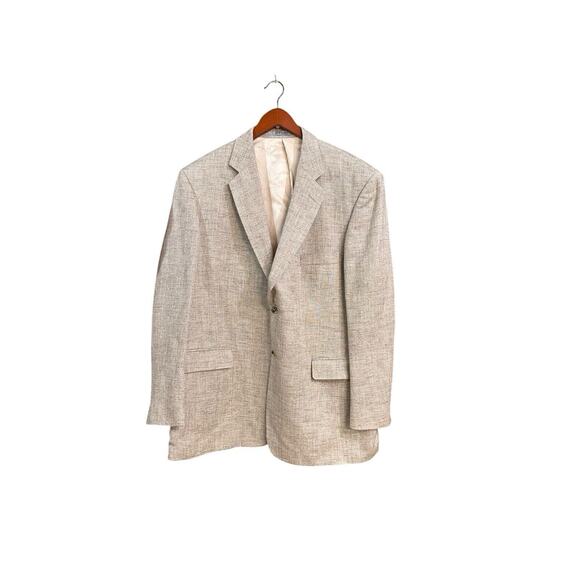 VTG Stafford 44R 100% Silk Tweed Beige Cream Weave Blazer Jacket Coat - Picture 1 of 9